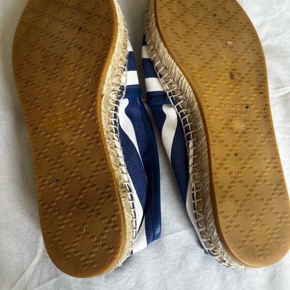 Gucci Blue/White Striped Canvas Embroidered Espadrille Flats EU 37 1/2 US 7 - Picture 6 of 6